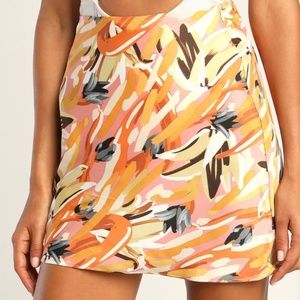 NWT Adorable Pink Orange Abstract Print Satin Mini Skirt